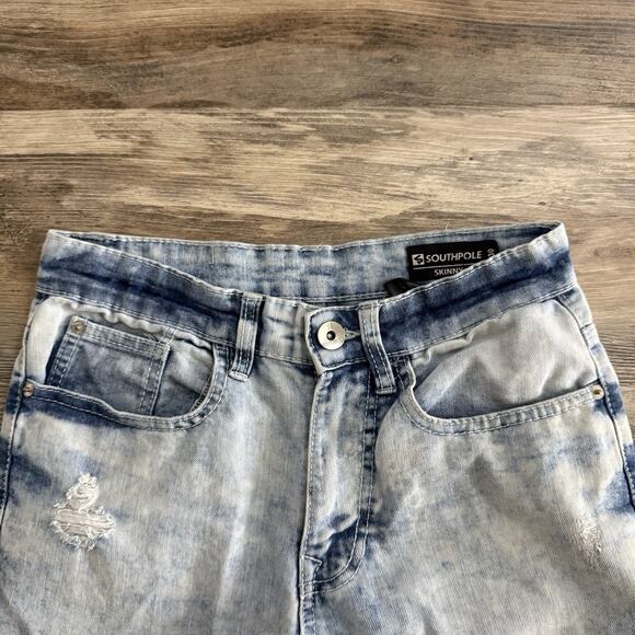 Southpole Skinny Light Wash Moto Jeans Men’s 29x30 Distressed Style - Picture 2 of 5